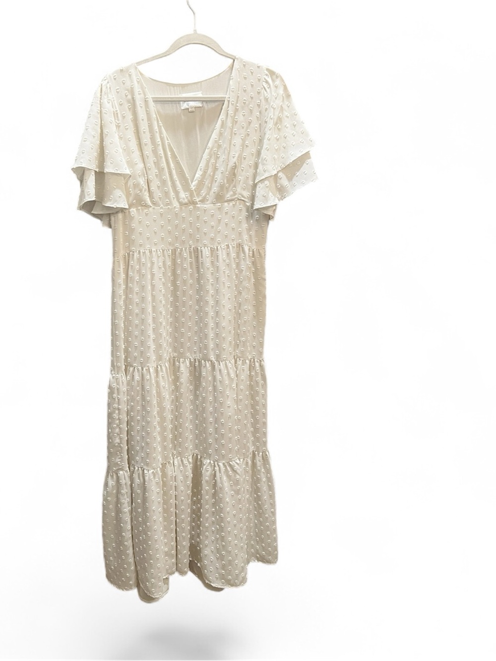 Line & Dot Cream Tiered Maxi Dress with Flutter Sleeves